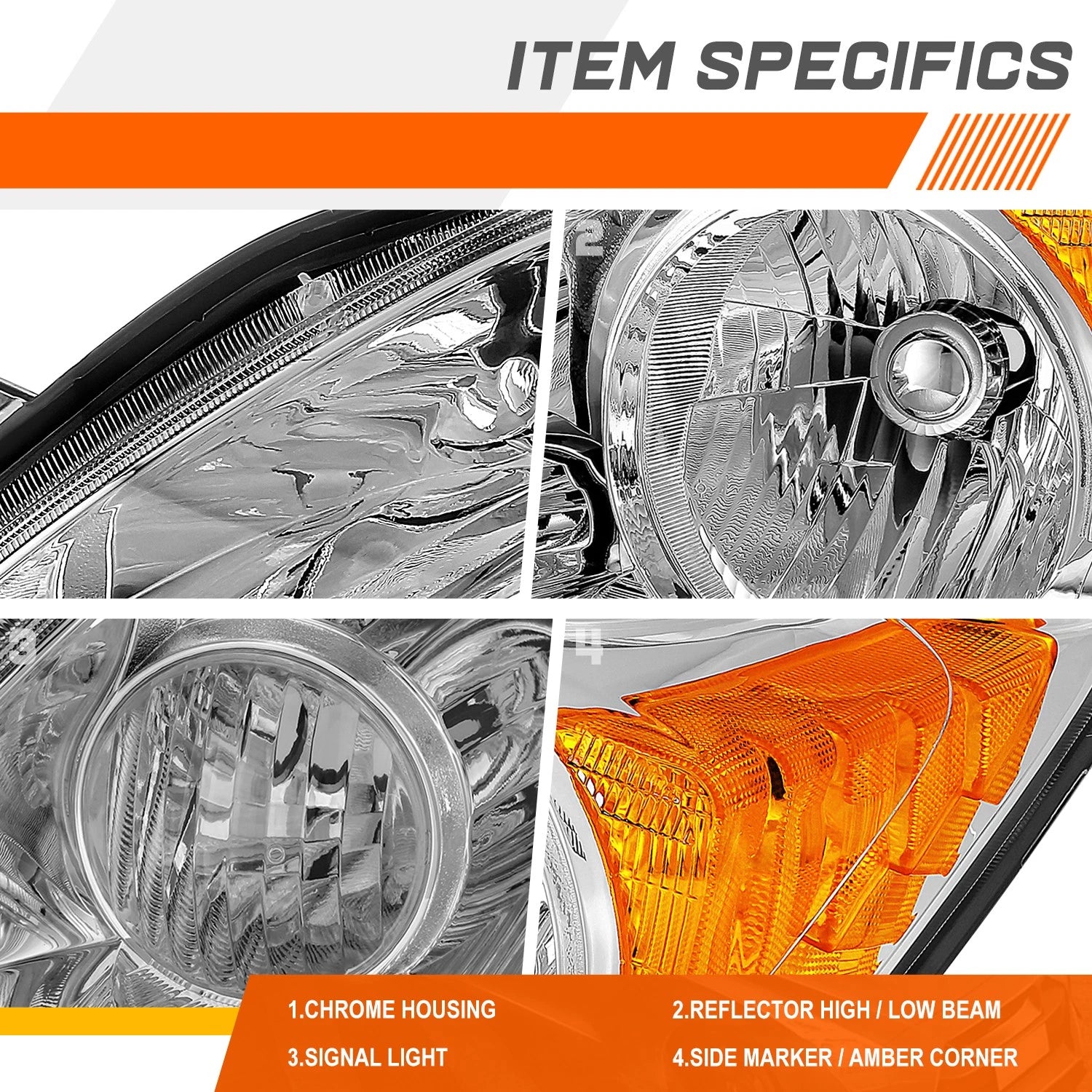 Driver Left Side Chrome Amber Headlight for Honda CR-V (2007–2011)
