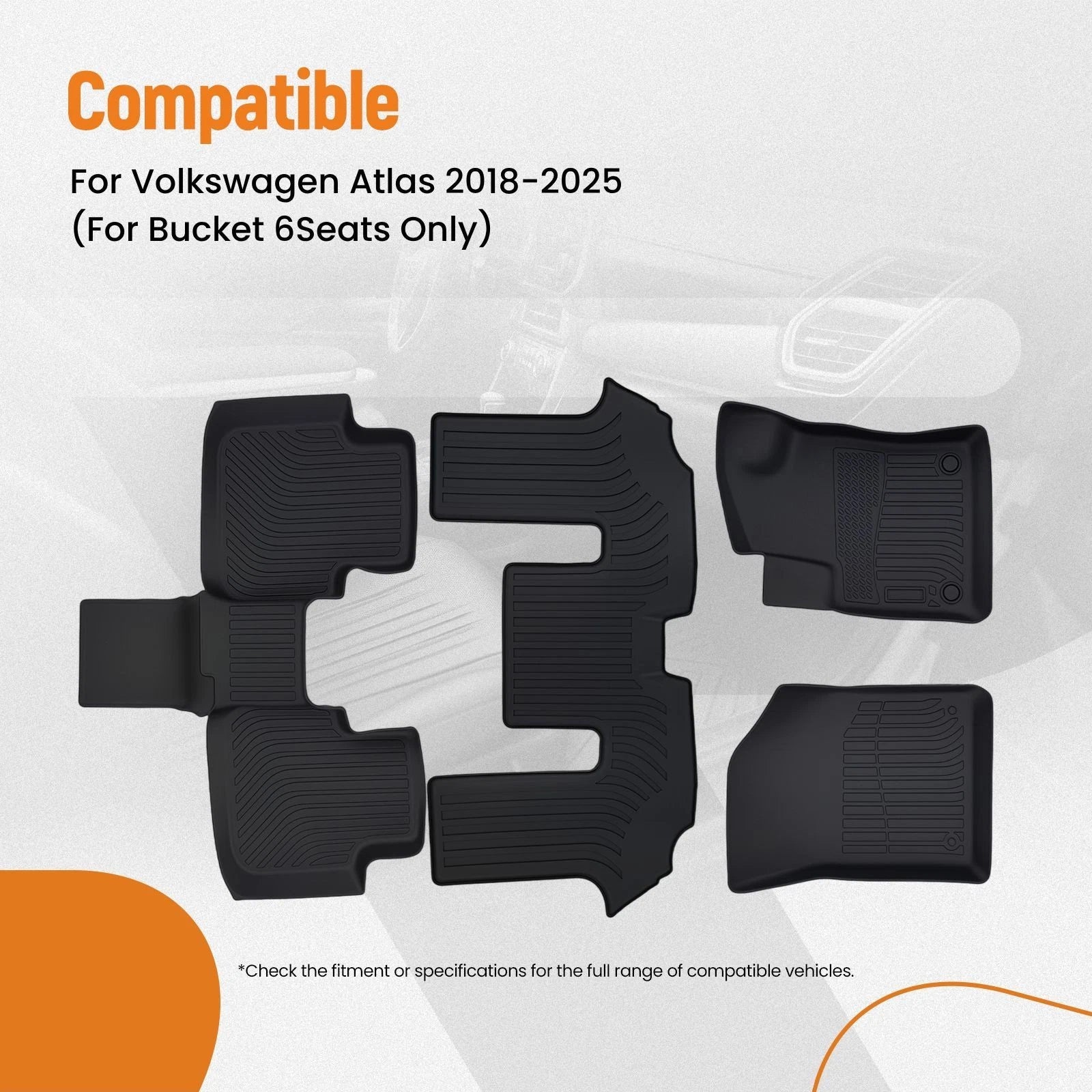 Set of 4 Black Floor Mats Liner for VW Atlas (2018–2025) TPE Waterproof