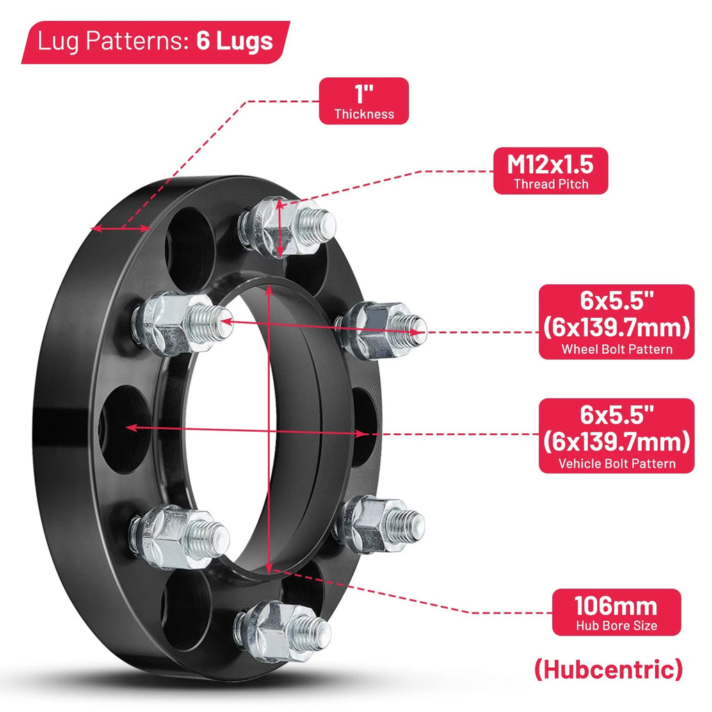 1" 6x5.5 Hubcentric Wheel Spacers for Toyota 4Runner (1996-2022)