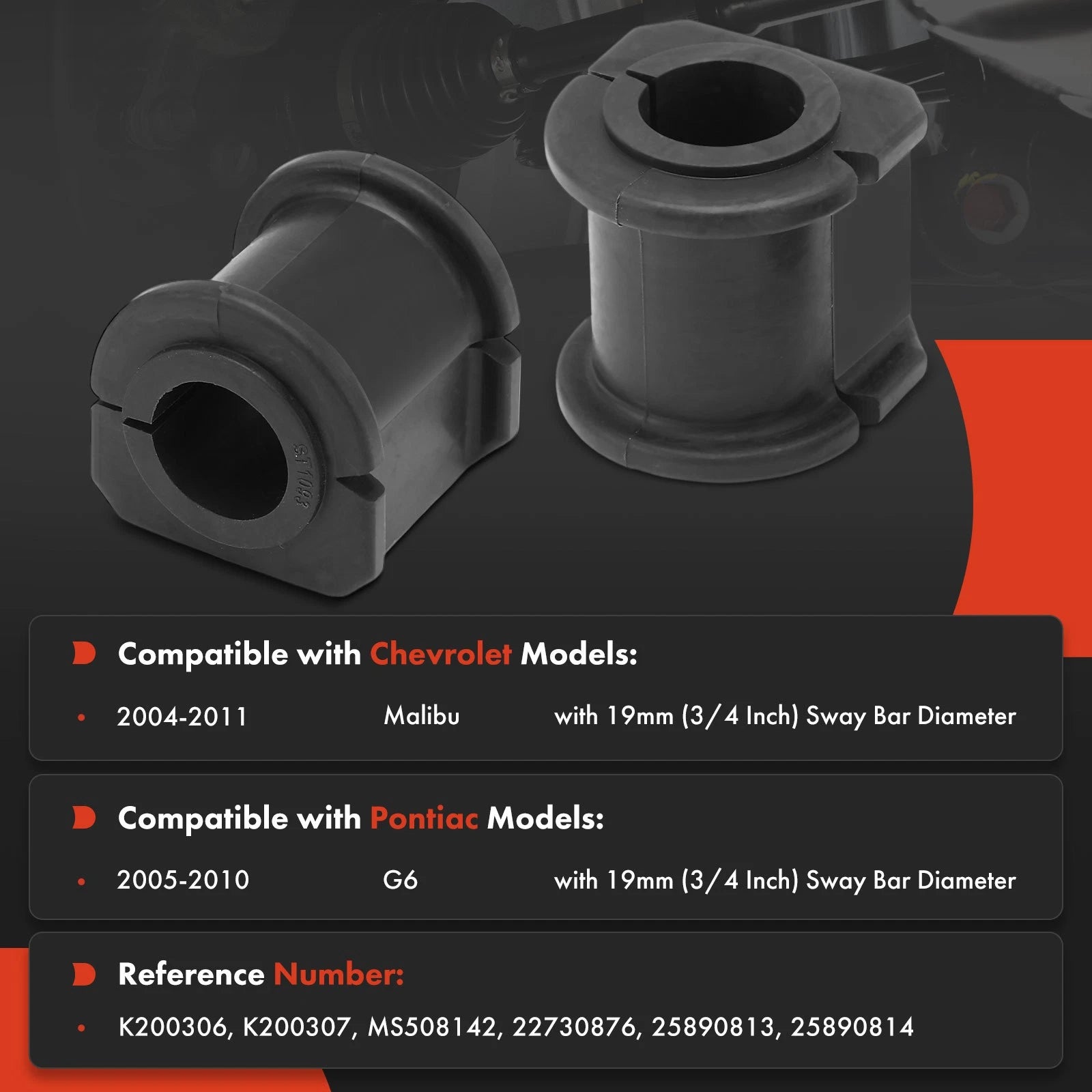 2X Rear Sway Bar Bushing Kit for Chevy Malibu (2004-2011)