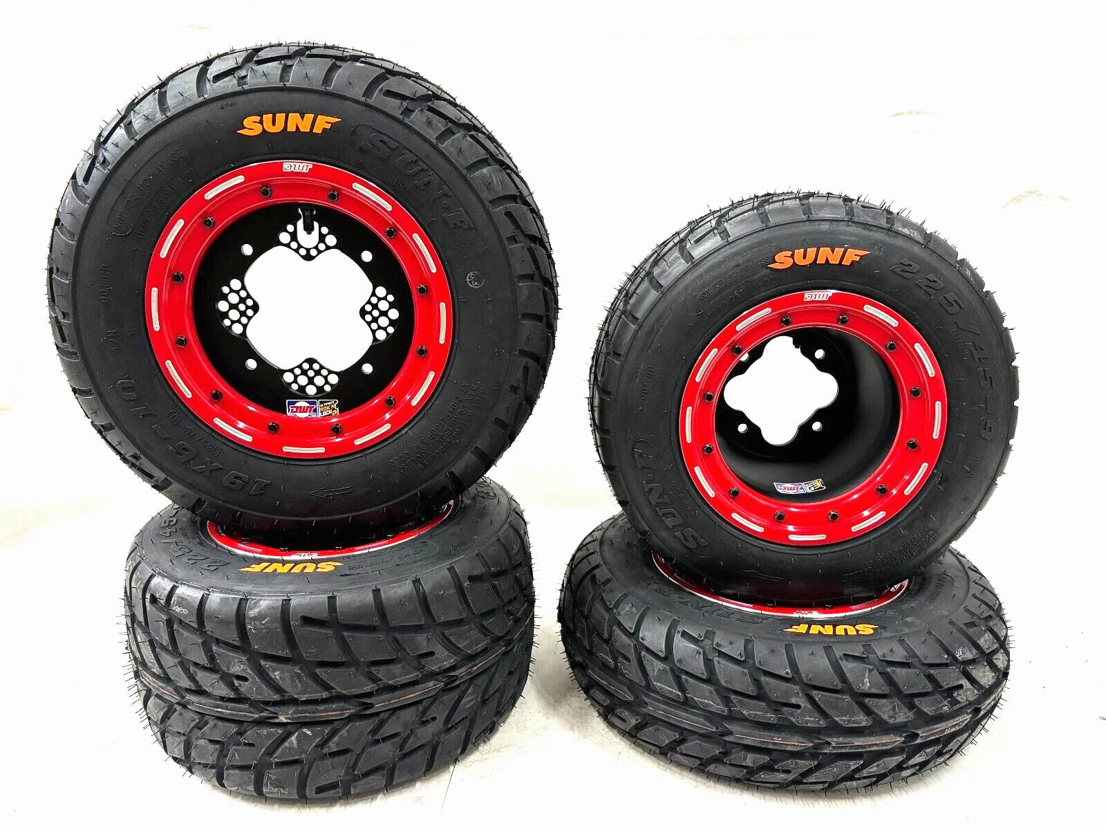 DWT G3 Red Beadlock Rims & Sunf A021 Tires for Yamaha Banshee Raptor 700 YFZ450 (2000–2023)