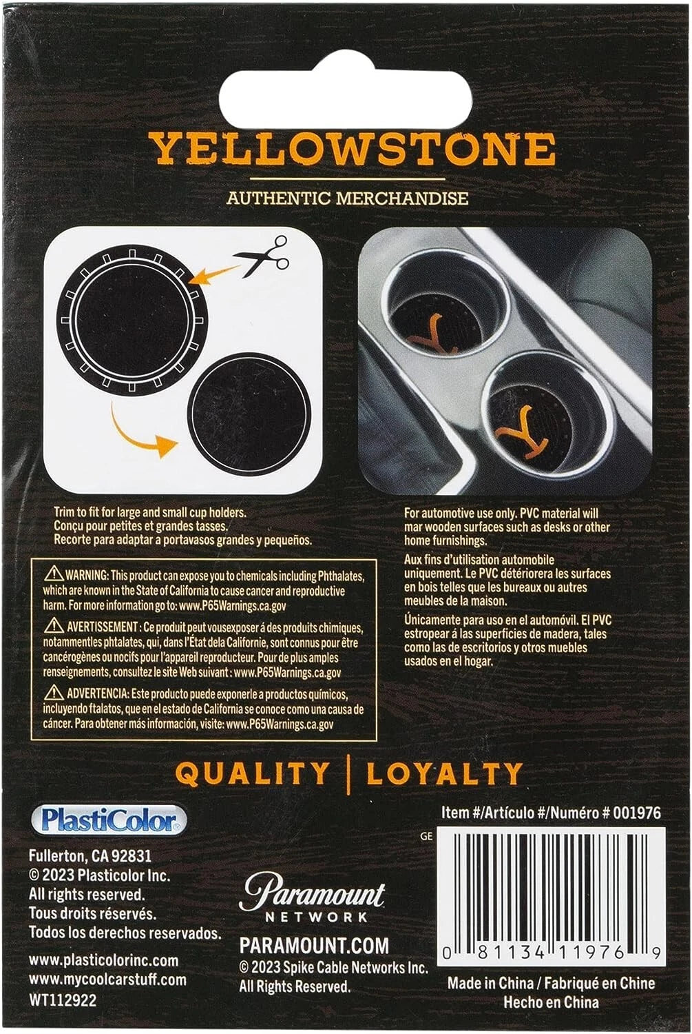 Set of 2 Plasticolor Yellowstone Logo Auto Coasters for Universal Use
