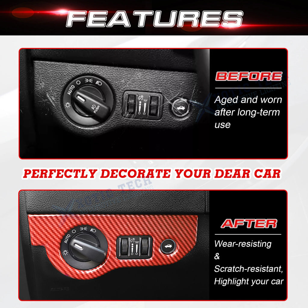 Carbon Fiber Style Headlight Switch Cover for Dodge Challenger Charger (2015-2017)