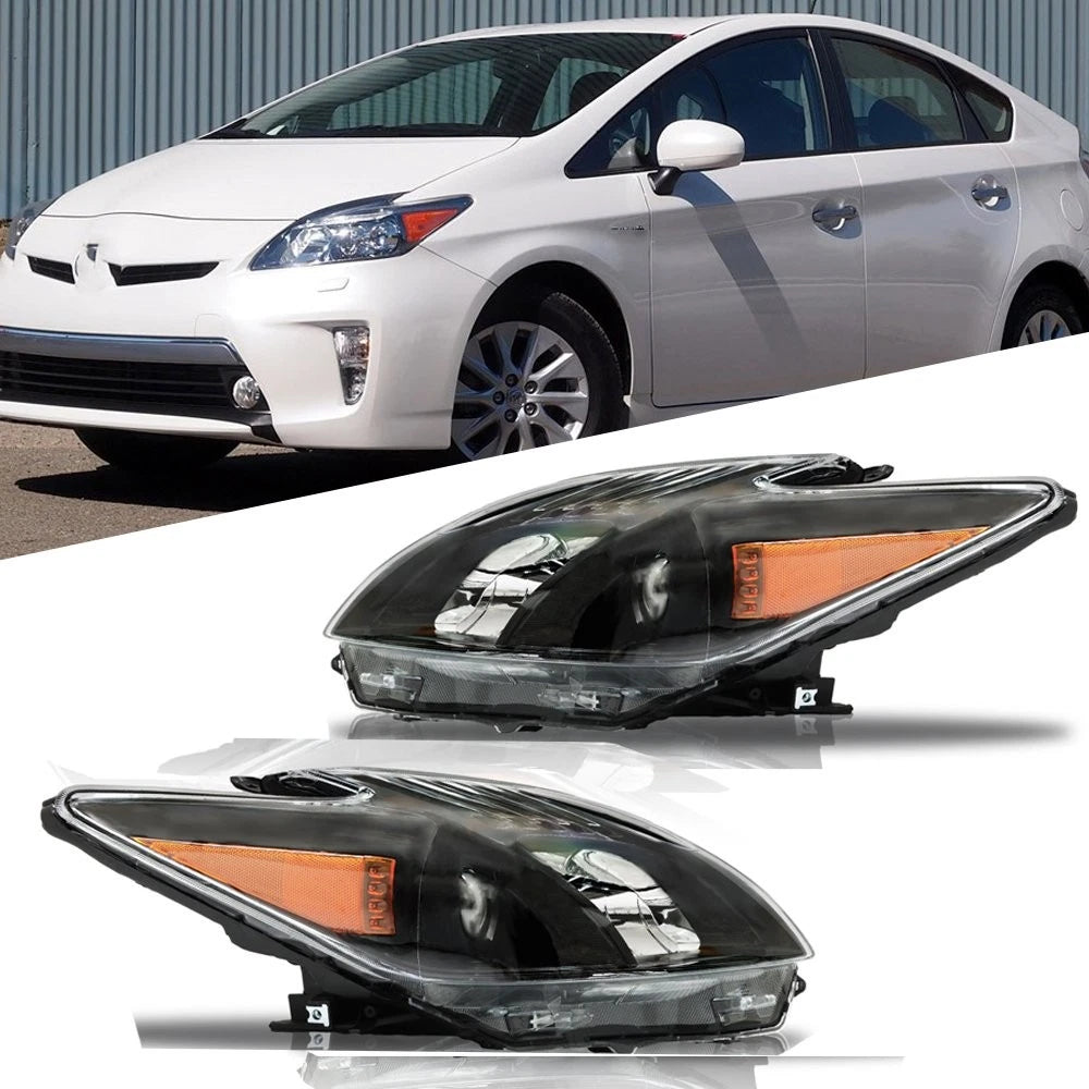 Set of 2 Black Halogen Headlights for Toyota Prius (2012–2015)