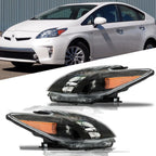 Set of 2 Black Halogen Headlights for Toyota Prius (2012–2015)