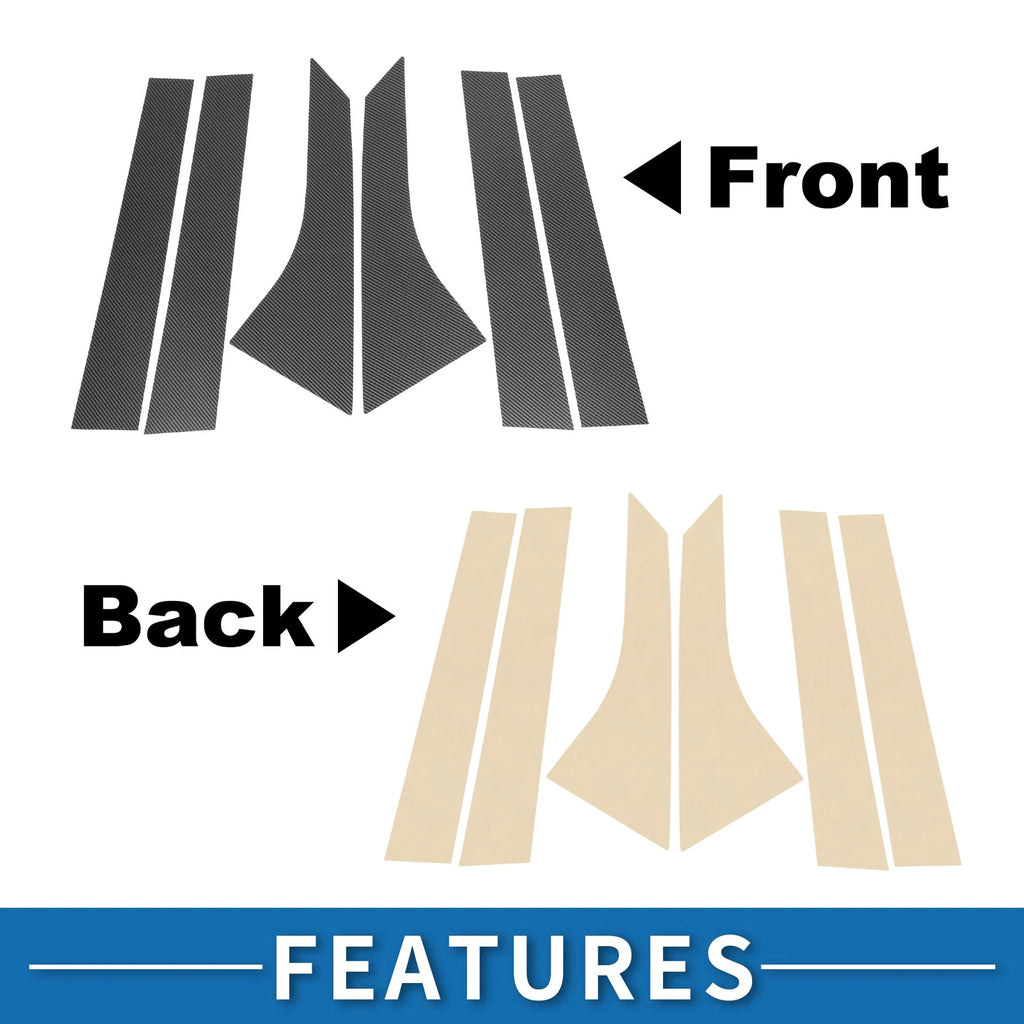 Set of 6 Door Pillar Window Trim for Ford Focus (2000–2007) Carbon Fiber