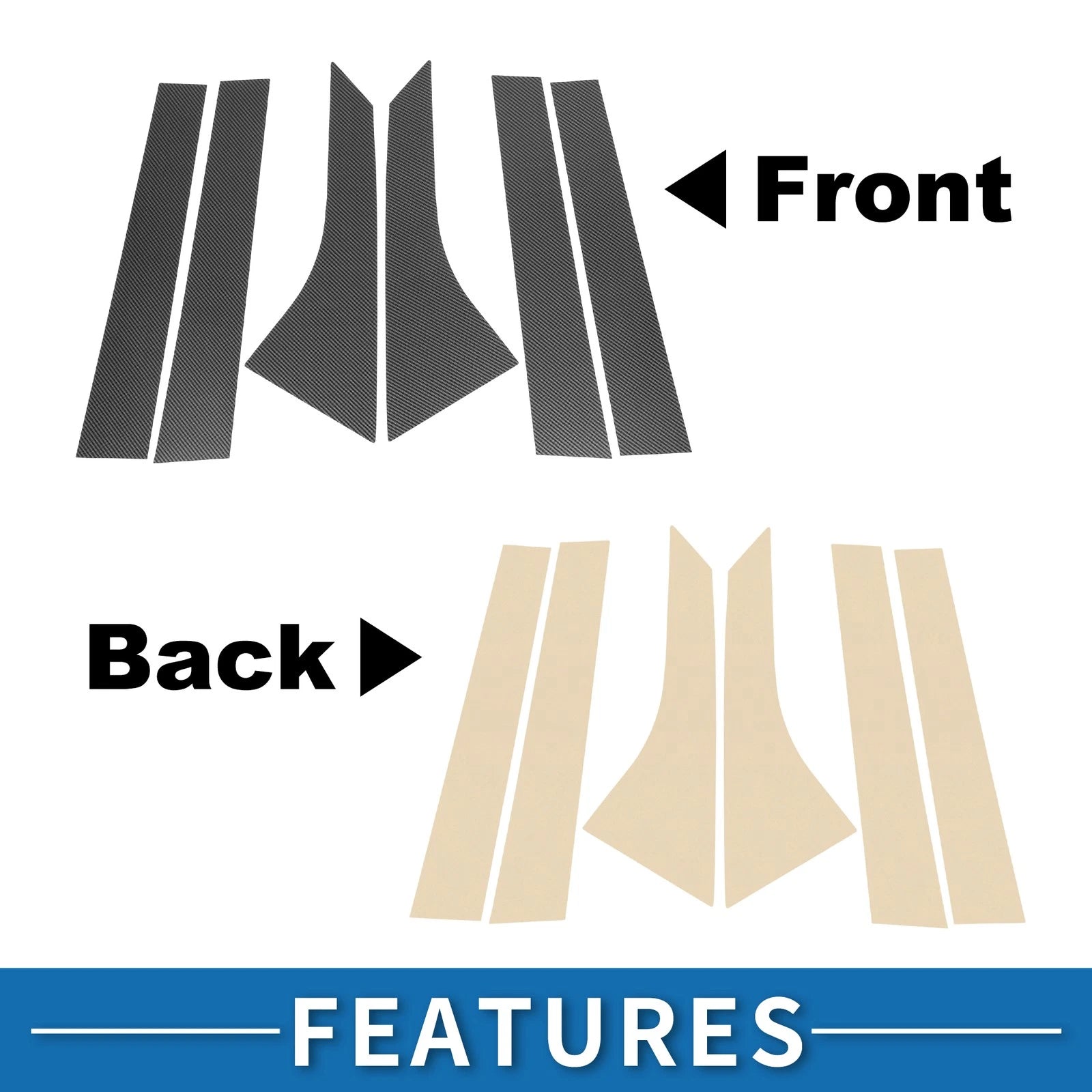 Set of 6 Door Pillar Window Trim for Ford Focus (2000–2007) Carbon Fiber