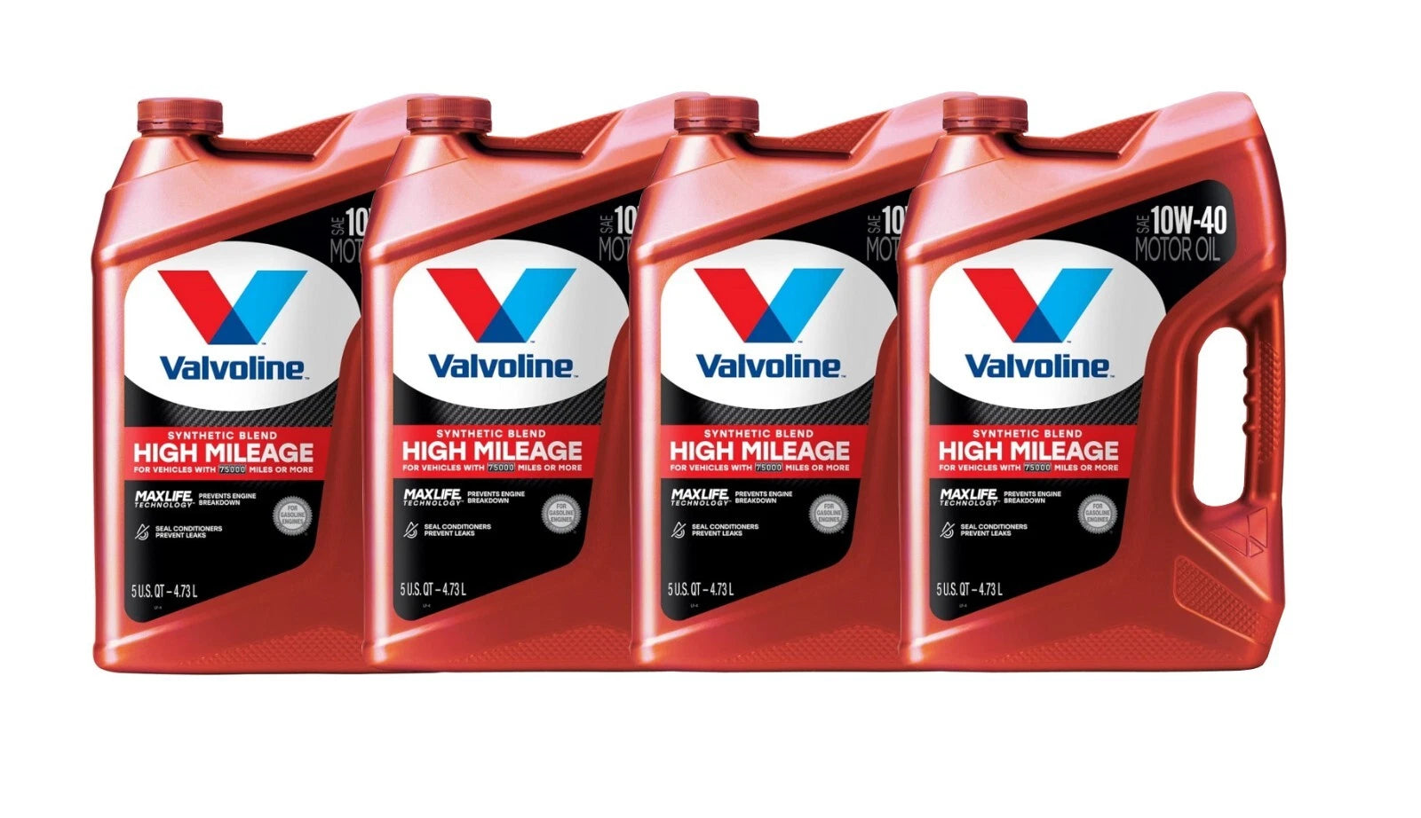 Set of 4 Quarts MaxLife Synthetic Blend SAE 10W-40 Motor Oil for High Mileage