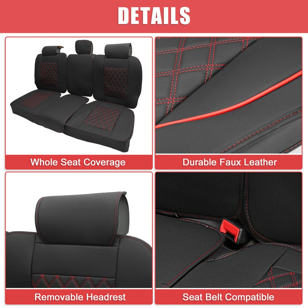 Set of 3 Rear Seat Covers for Dodge Ram  Black Red