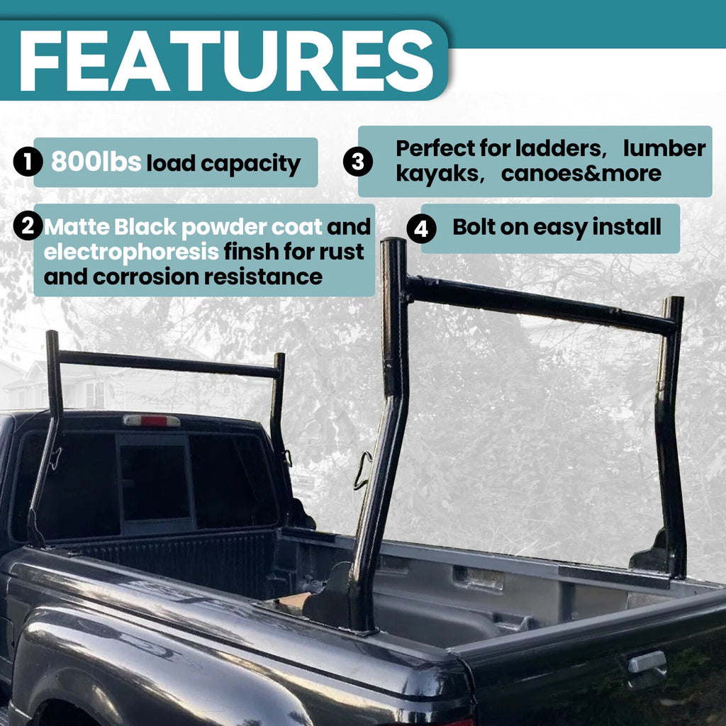 Universal Adjustable Steel Ladder Rack for Pickup Trucks (800lbs Capacity)