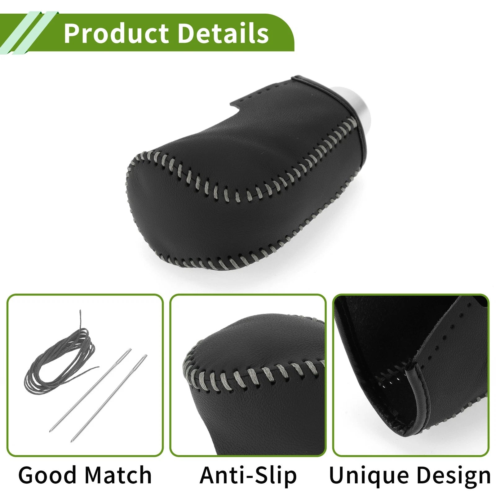 1 Pc Gear Shift Knob Cover for Mazda 3 (2014–2018) Black Grey Faux Leather