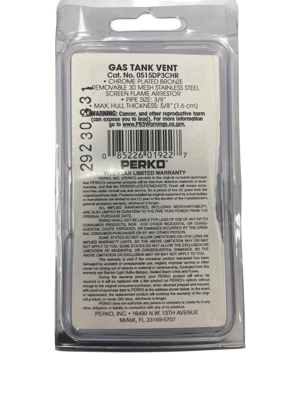 Gas Fuel Tank for Perko 0515DP3CHR (Straight, 3/8" Hose Size)