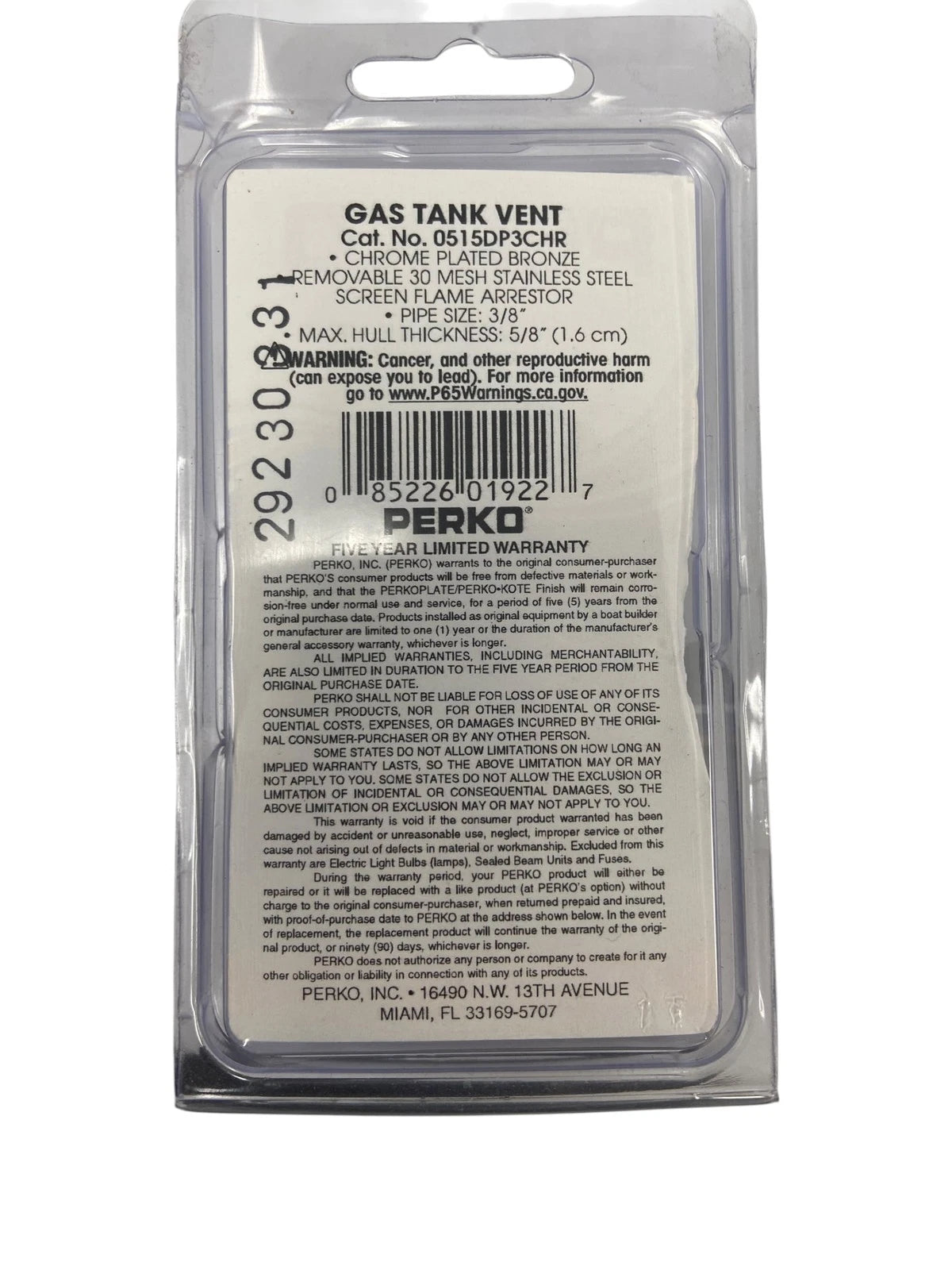Gas Fuel Tank for Perko 0515DP3CHR (Straight, 3/8" Hose Size)