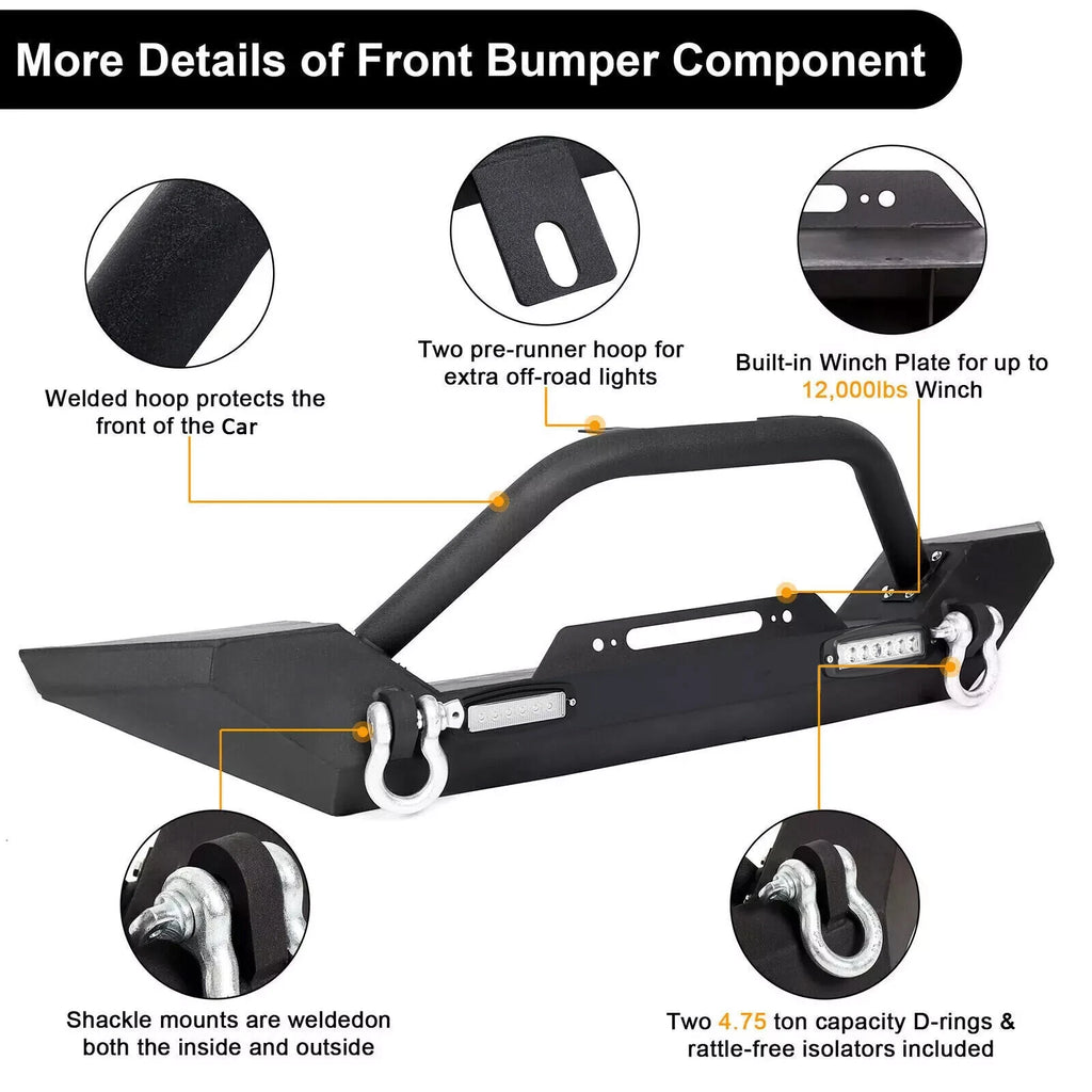 Front Bumper with Winch Plate & D-Rings for Jeep Wrangler (1987–2006)