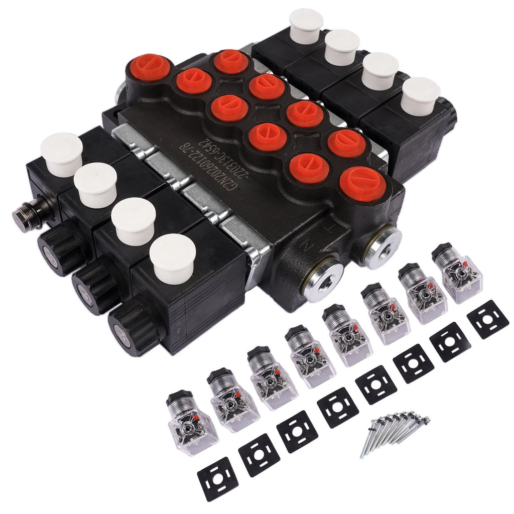 Hydraulic Control Valve 4 Spool Solenoid 12V DC 3600 PSI for