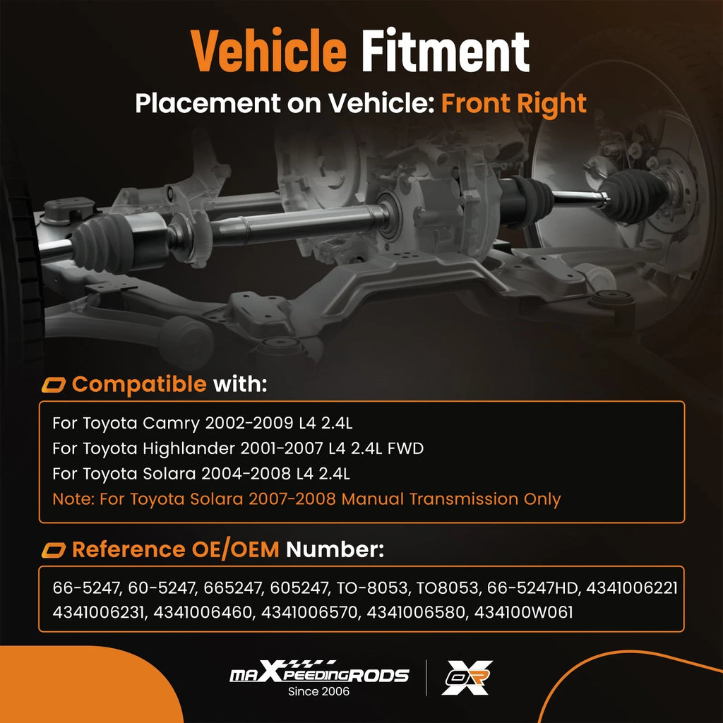 Front Right CV Axle Shaft for Toyota Camry, Solara (2002-2009)