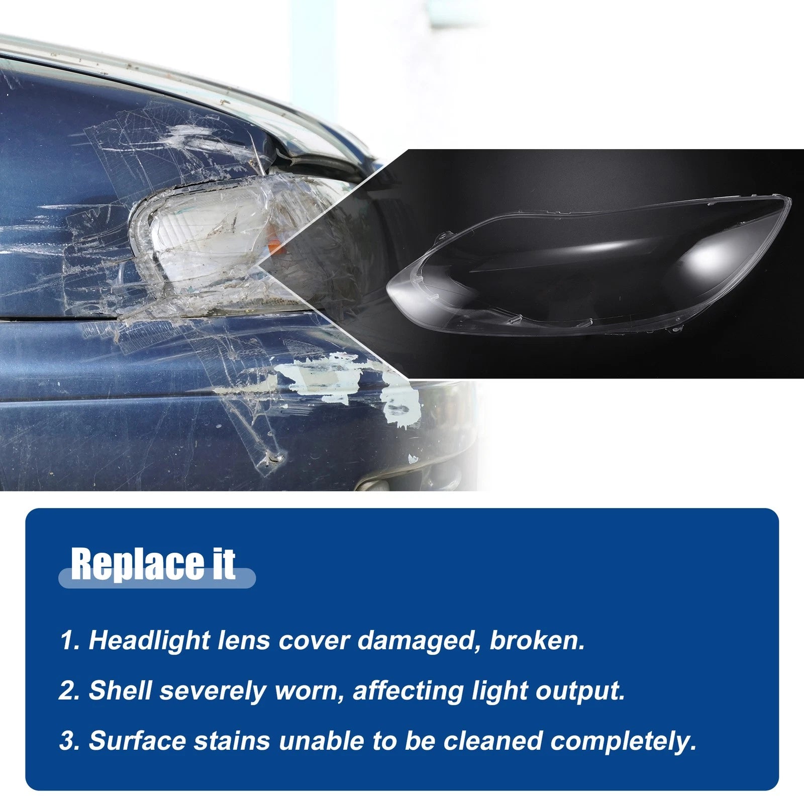 Pair Headlight Clear Lens Shell Cover for Ford Focus (2012–2014) No.BM5Z13008BM