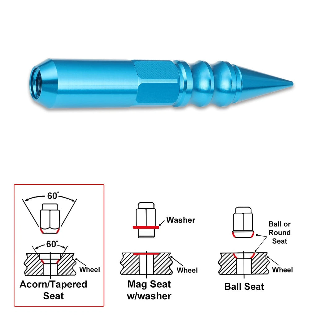 Set of 20 M12X1.5 Sky Blue JDM Spiked Cap Wheel Lug Nuts + Extension 20mm x 123mm