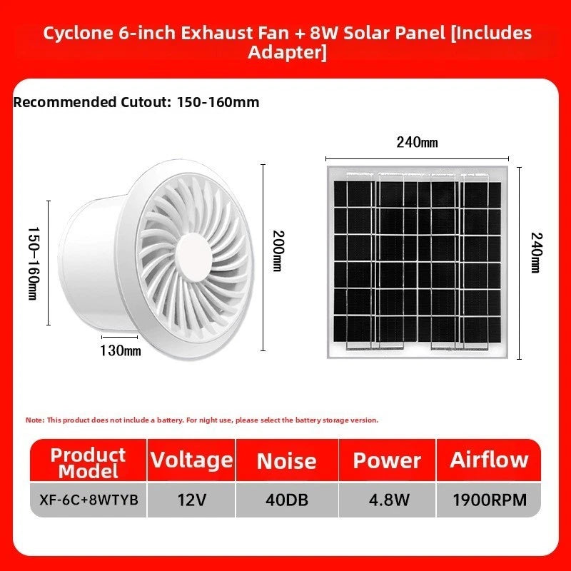 12V Solar Brushless Exhaust Fan for Bathroom Kitchen Window (ABS)