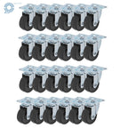Set of 24 Rubber Swivel Caster Wheels with Top Plate for Heavy Duty Use