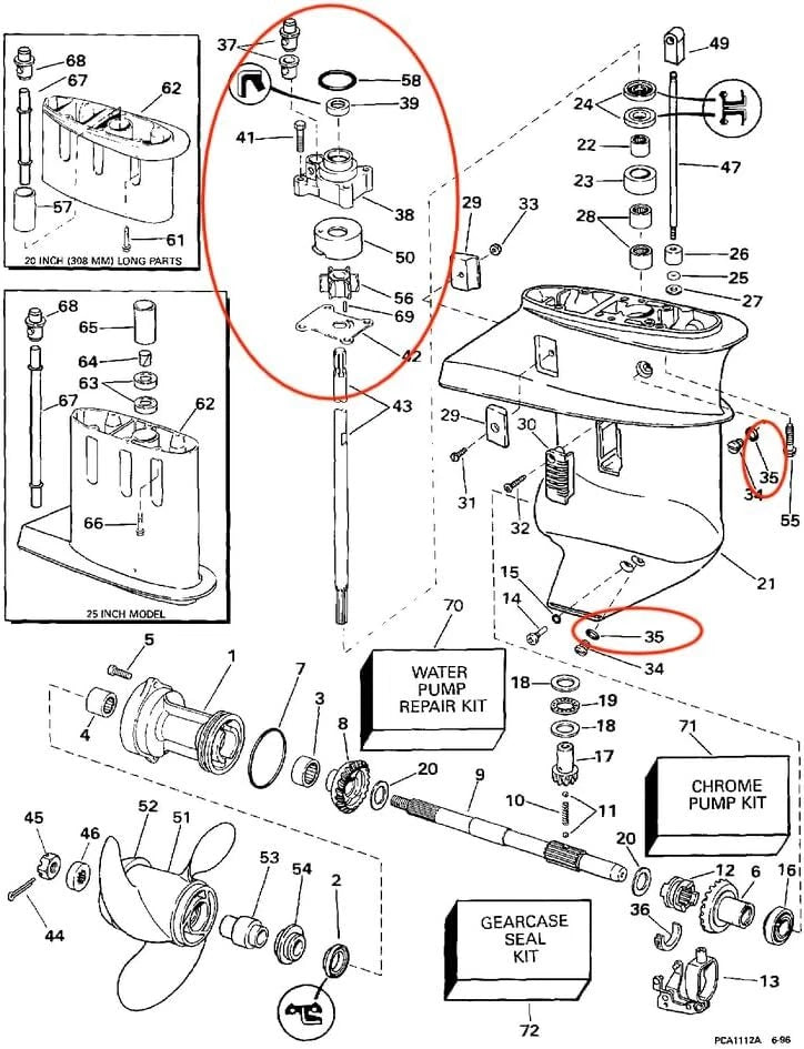 Water Pump Impeller Repair Kit for Johnson Evinrude Outboard (8-15 HP)