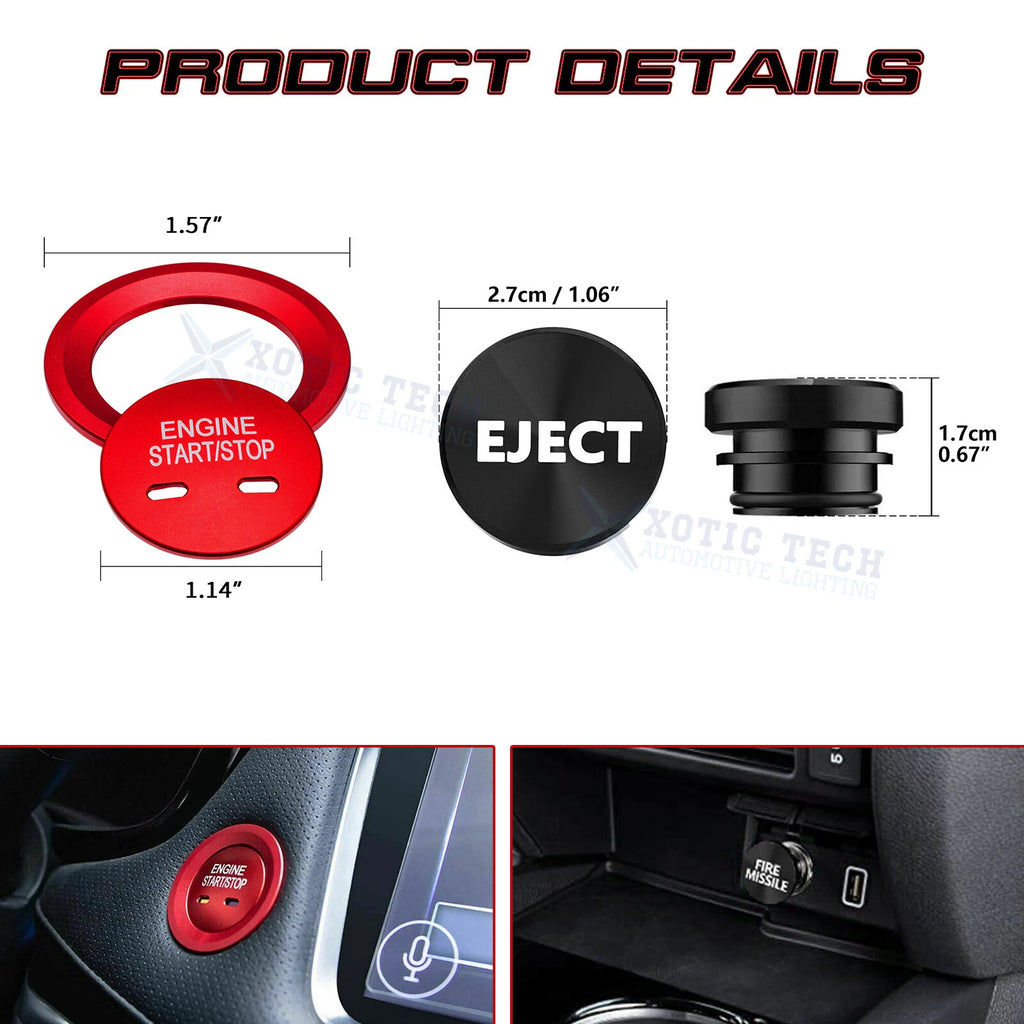 Engine Start and Black Cigarette Lighter Eject Button Trim for Chevrolet Cadillac (2015-2020)