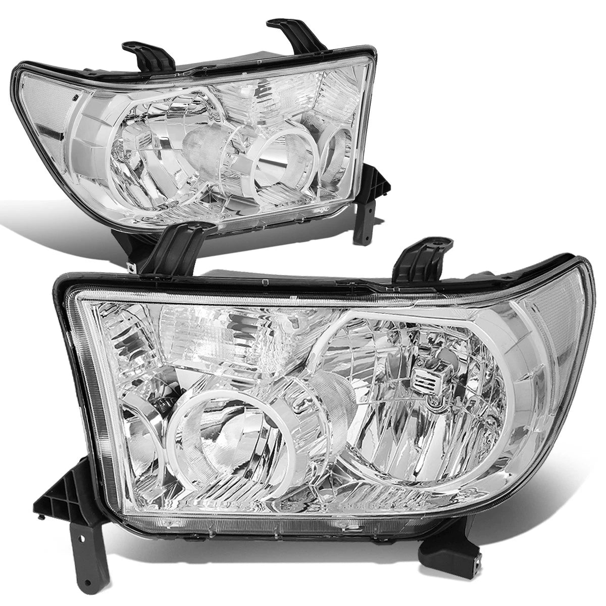 Pair Chrome Housing Clear Corner Headlight Lamps for Toyota Sequoia Tundra (2008–2017)
