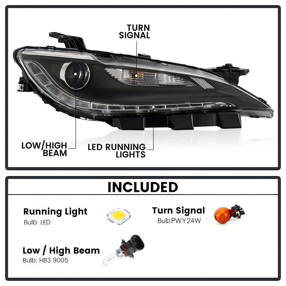 Halogen Headlight with LED DRL for Chrysler 200 (2015–2017) Right 8 Pins
