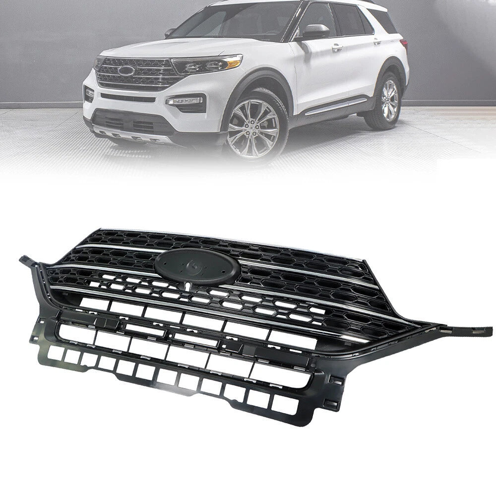 Front Radiator Grille for Ford Explorer XLT (2020–2021) Gloss Black Chrome