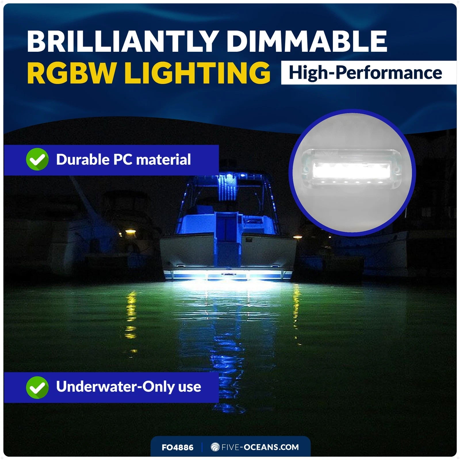 2-Pack RGBW Underwater Boat Lights for FO4886 (IP68 Waterproof, Dimmable)