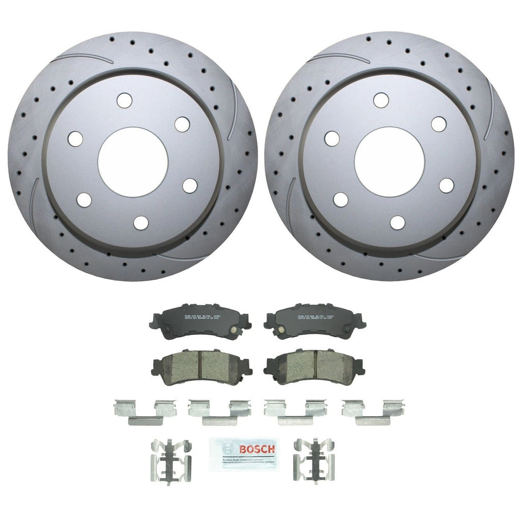 Rear Brake Kit 330mm Drilled Disc Rotors & Bosch Pads for Chevrolet GMC