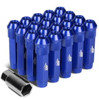 Set of 20 J2 7075 Forged Aluminum M12x1.25 Open-End Lug Nuts w/Adapter Blue