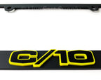 Matte Black Premium License Plate Frame w Yellow Outline for Chevy C10 (1968–1972)
