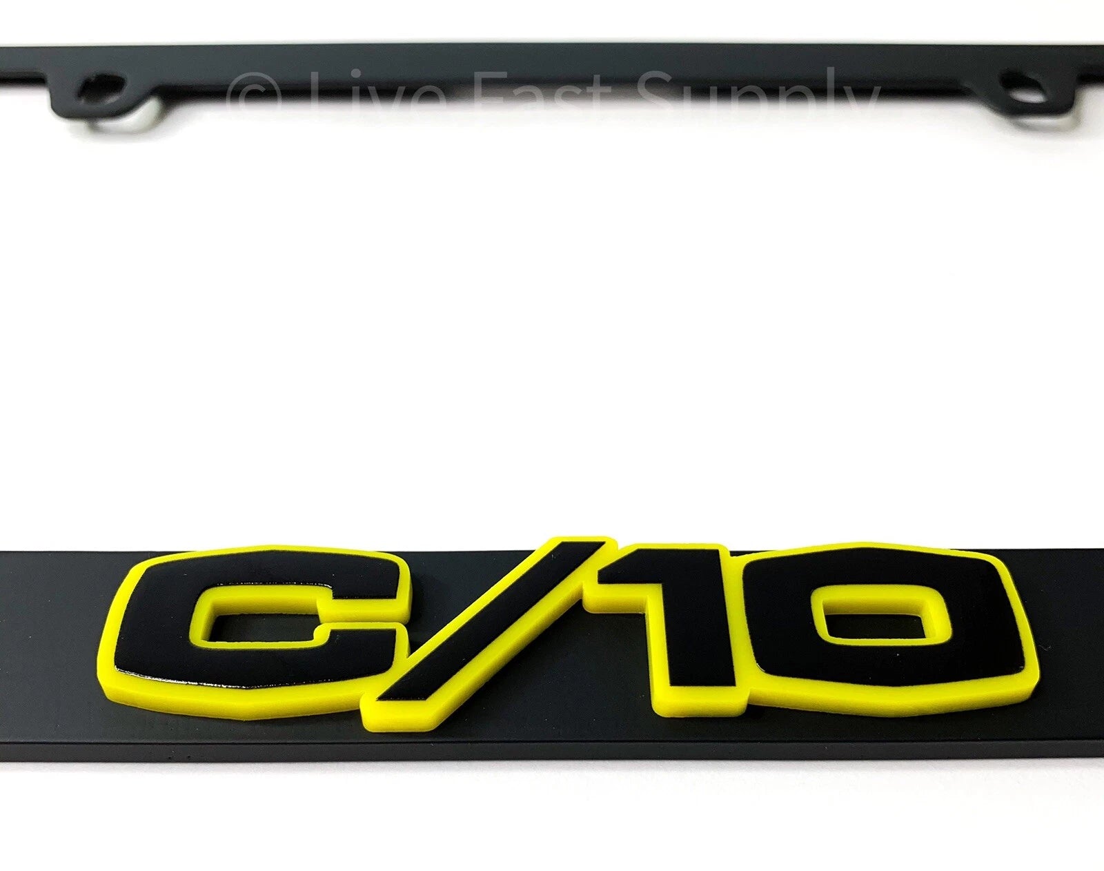 Matte Black Premium License Plate Frame w Yellow Outline for Chevy C10 (1968–1972)