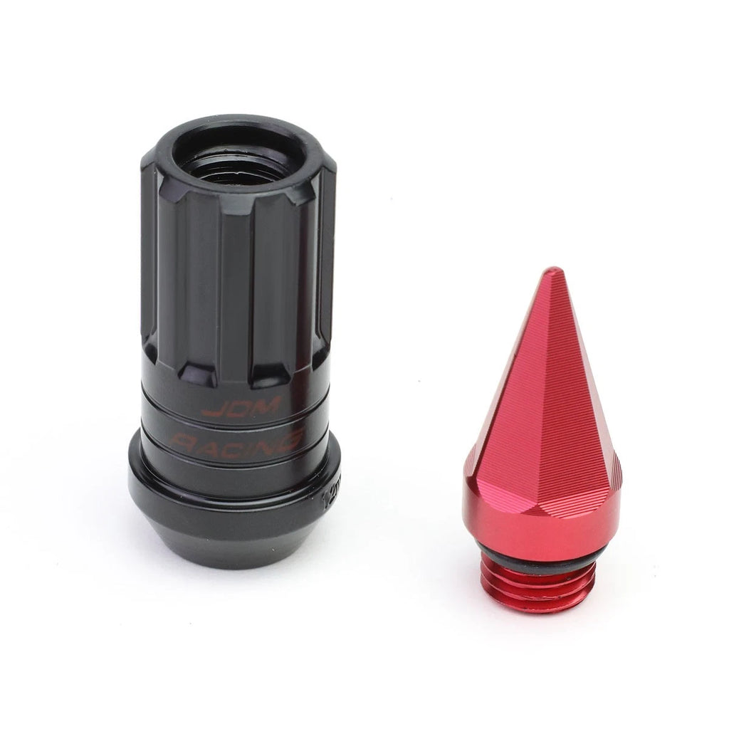 Spiked Cap Steel Red Rim Lug Nuts + Adapter M12x1.5 for
