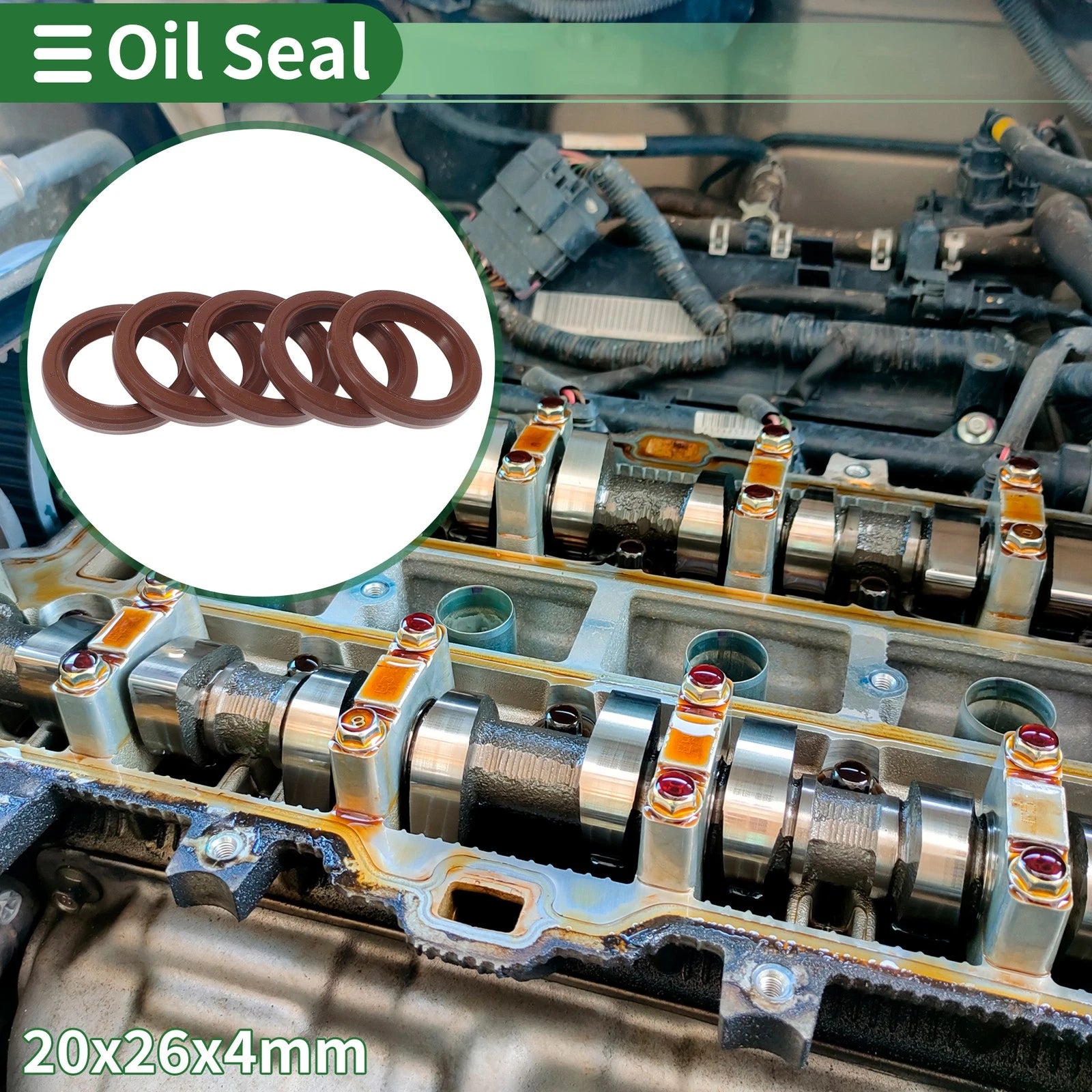 Set of 5 Oil Seal Rotary Shaft Seal FKM Rubber 20x26x4mm