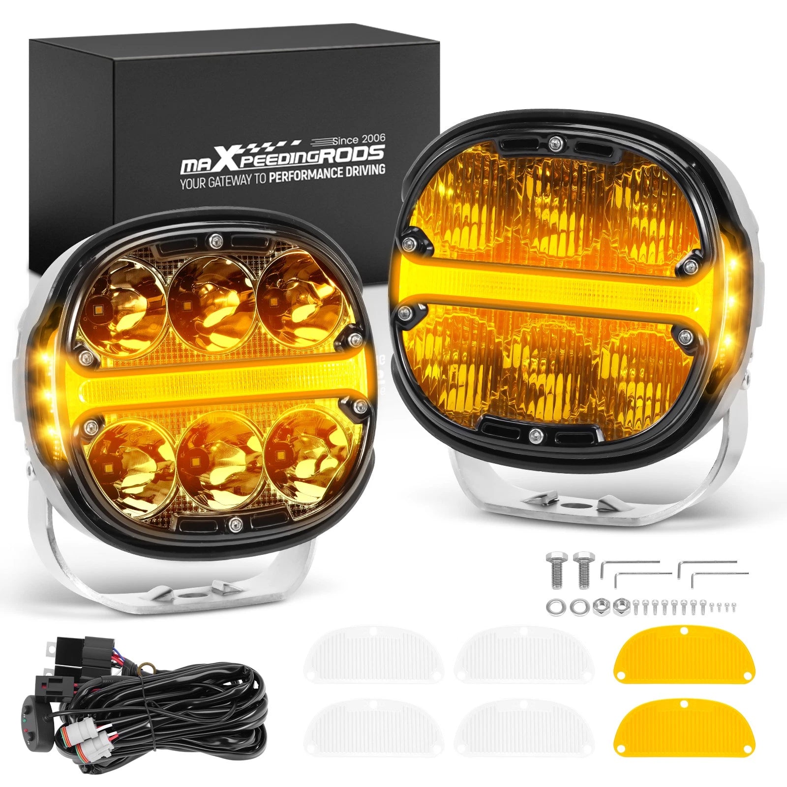 2X 5" LED Work Light Pods for Universal (IP67, Amber DRL, Spot/Flood Beam)