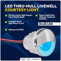 LED Boat Courtesy Lights, 1-5/16" Round, Blue, 316 Stainless Steel Cover