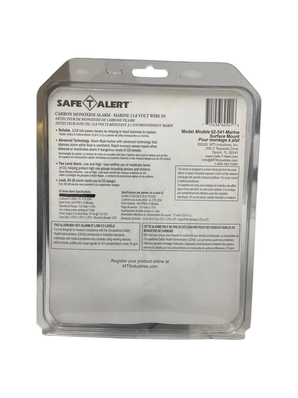 Carbon Monoxide Alarm for Safe T Marine 62-541 (13.8V Wire In)