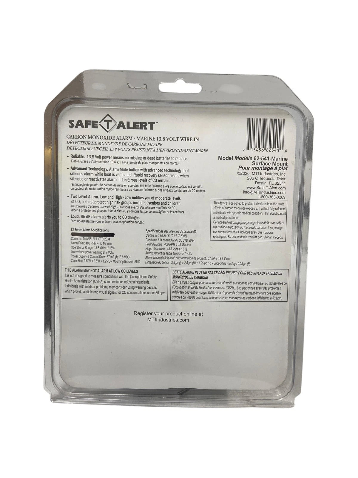 Carbon Monoxide Alarm for Safe T Marine 62-541 (13.8V Wire In)