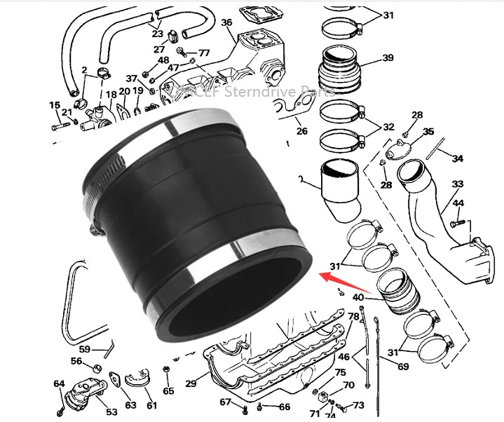 Exhaust Bellow Hose 3852742 18-2781 for OMC Cobra/Volvo Penta (2.3–5.8 L)