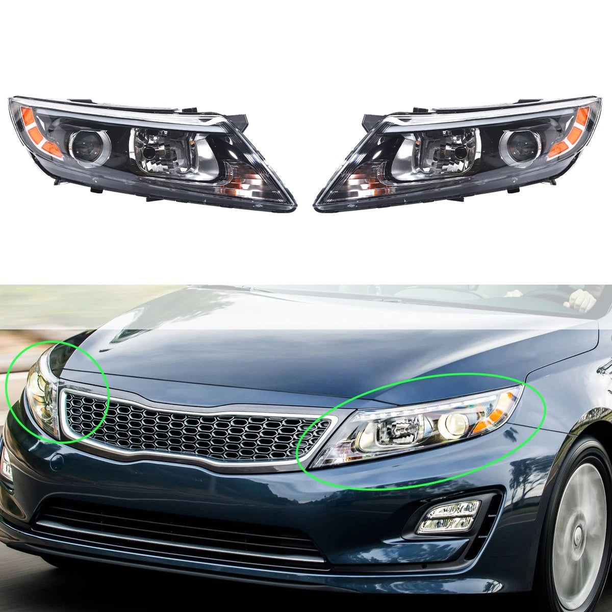 Halogen Headlight Projector Pair for Kia Optima (2014–2015)
