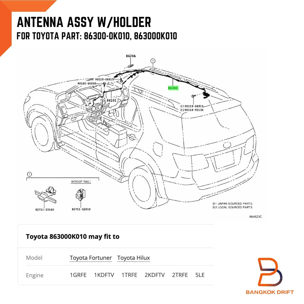 AM FM Radio Antenna for Toyota Hilux Ute (2005-2011)