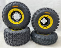 Set of 4 DWT G3 Black/Yellow Beadlock Wheels & Sunf A027 Tires for KFX400 KFX450R (2003–2009)