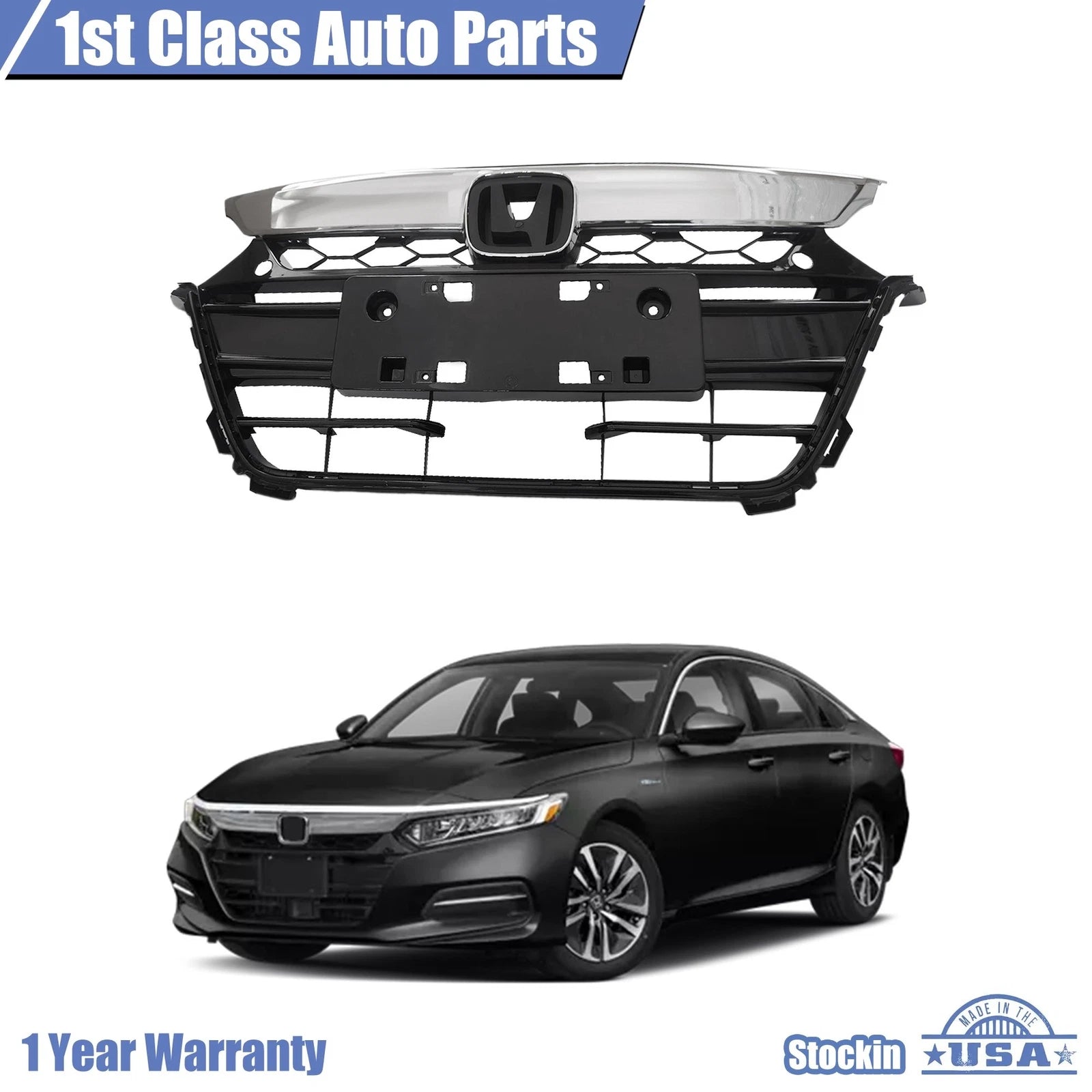 Front Black Chrome Bumper Grille for Honda Accord (2018–2019)