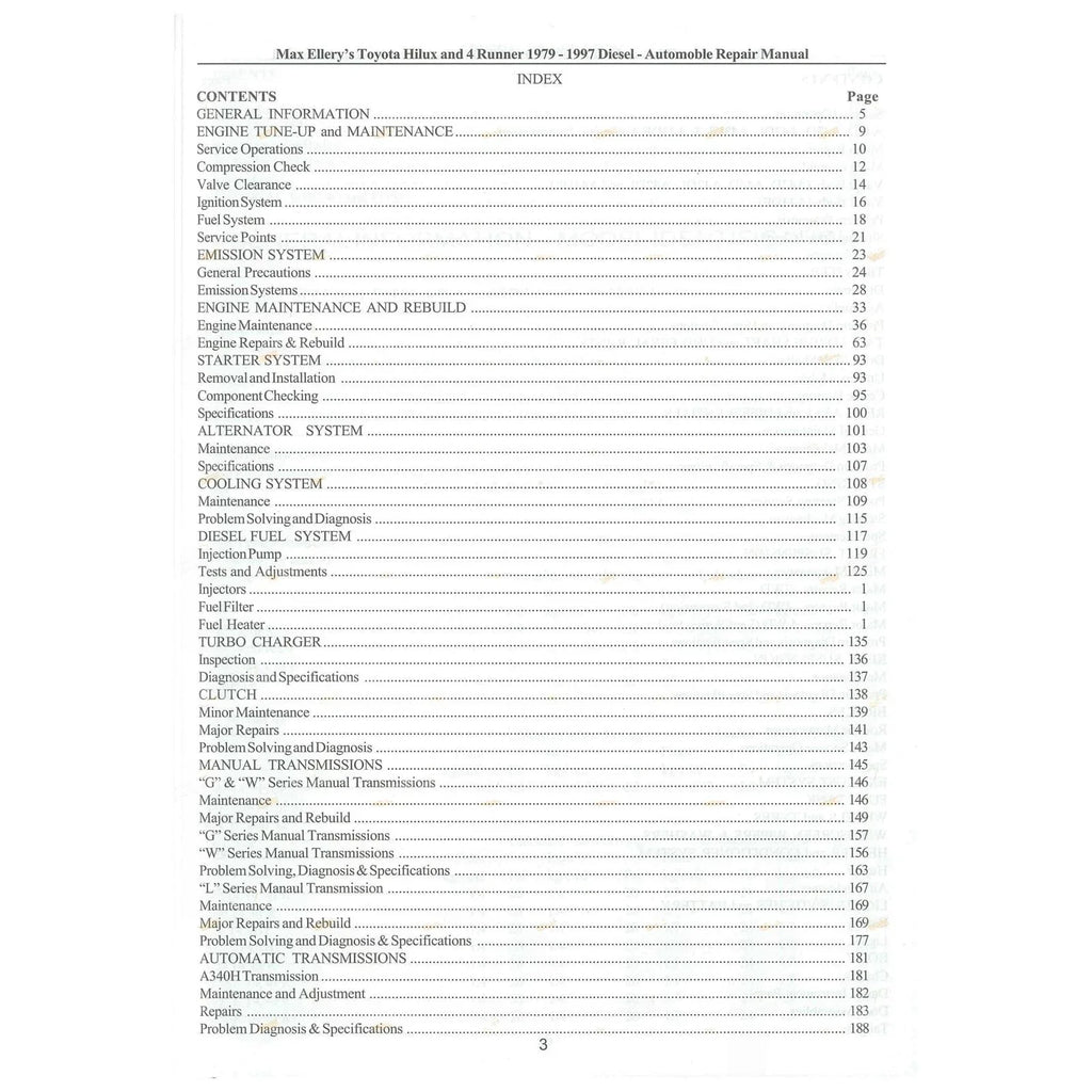 Workshop Manual for Toyota Hilux Diesel L LN40 LN46 LN55