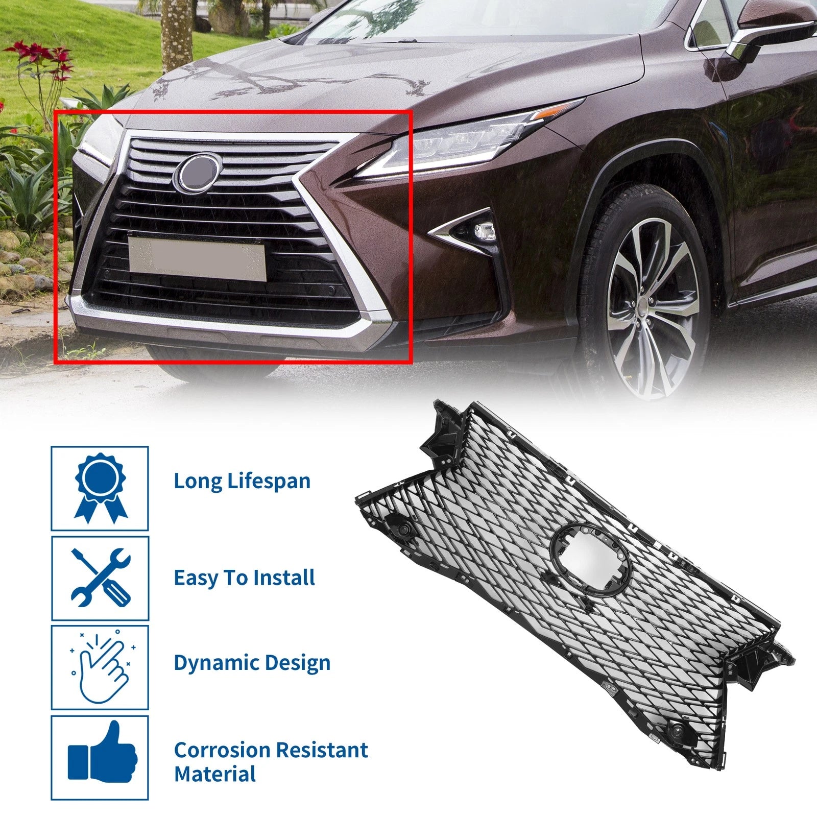 Front Upper Hood Bumper Grille for Lexus RX 350L (2018–2019) No. 53111-0E210