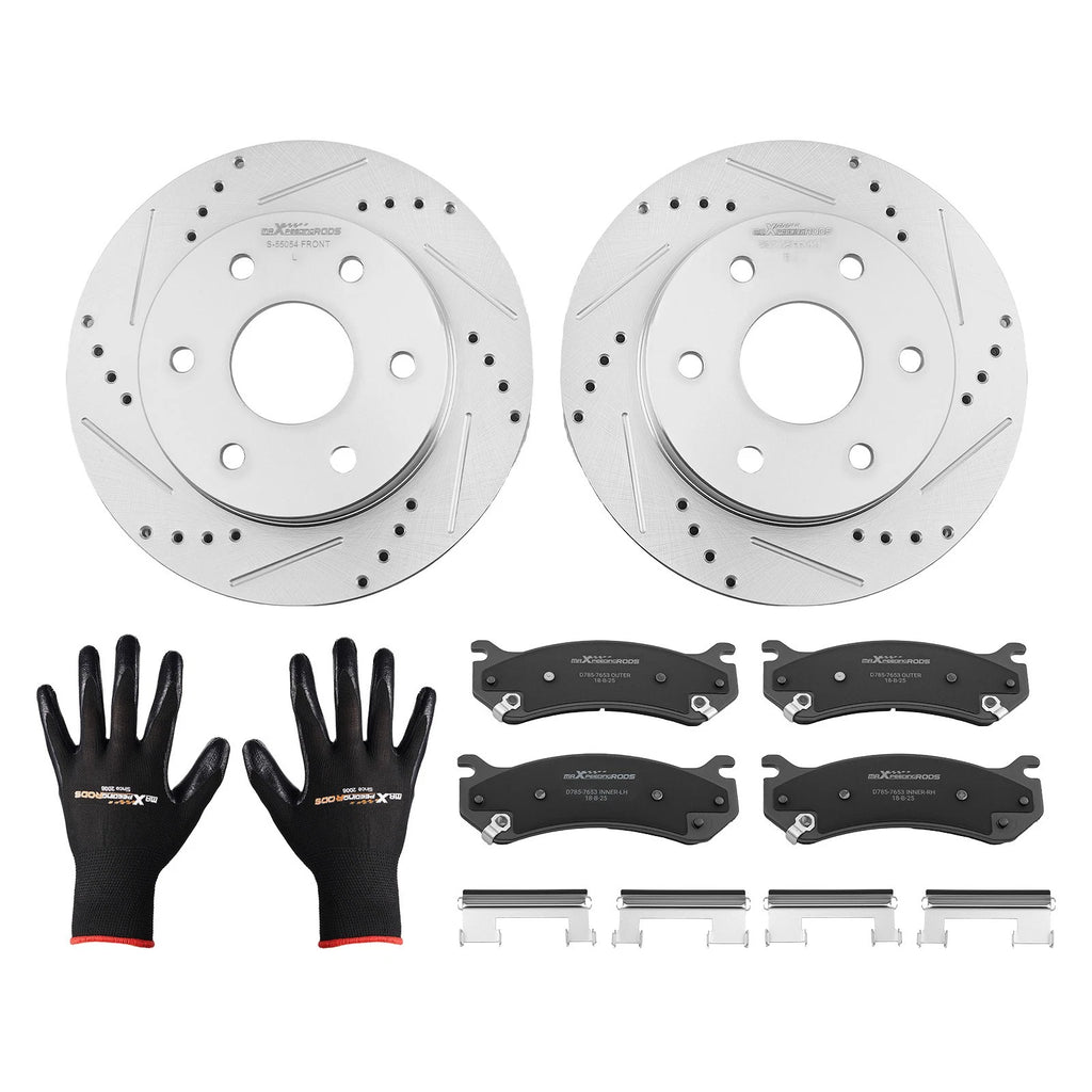 Front Drilled Brake Rotors and Ceramic Pads Kit for Chevrolet Avalanche 1500 (2002-2006)