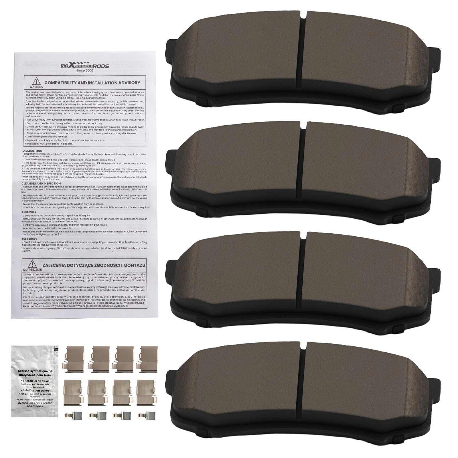 Set of 4 Rear Ceramic Brake Pads for Lexus GX460 (2010–2021) LX450 (1996–1997) D606
