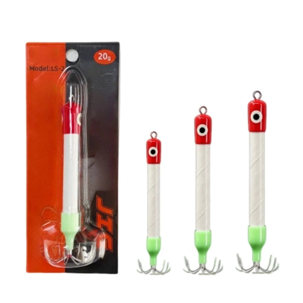 Squid Fishing Lure Set of 3 (15g, 20g, 30g) Red White UV Body